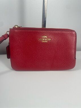 Coach Red Pebbled Leather Double Zip Wristlet 6649